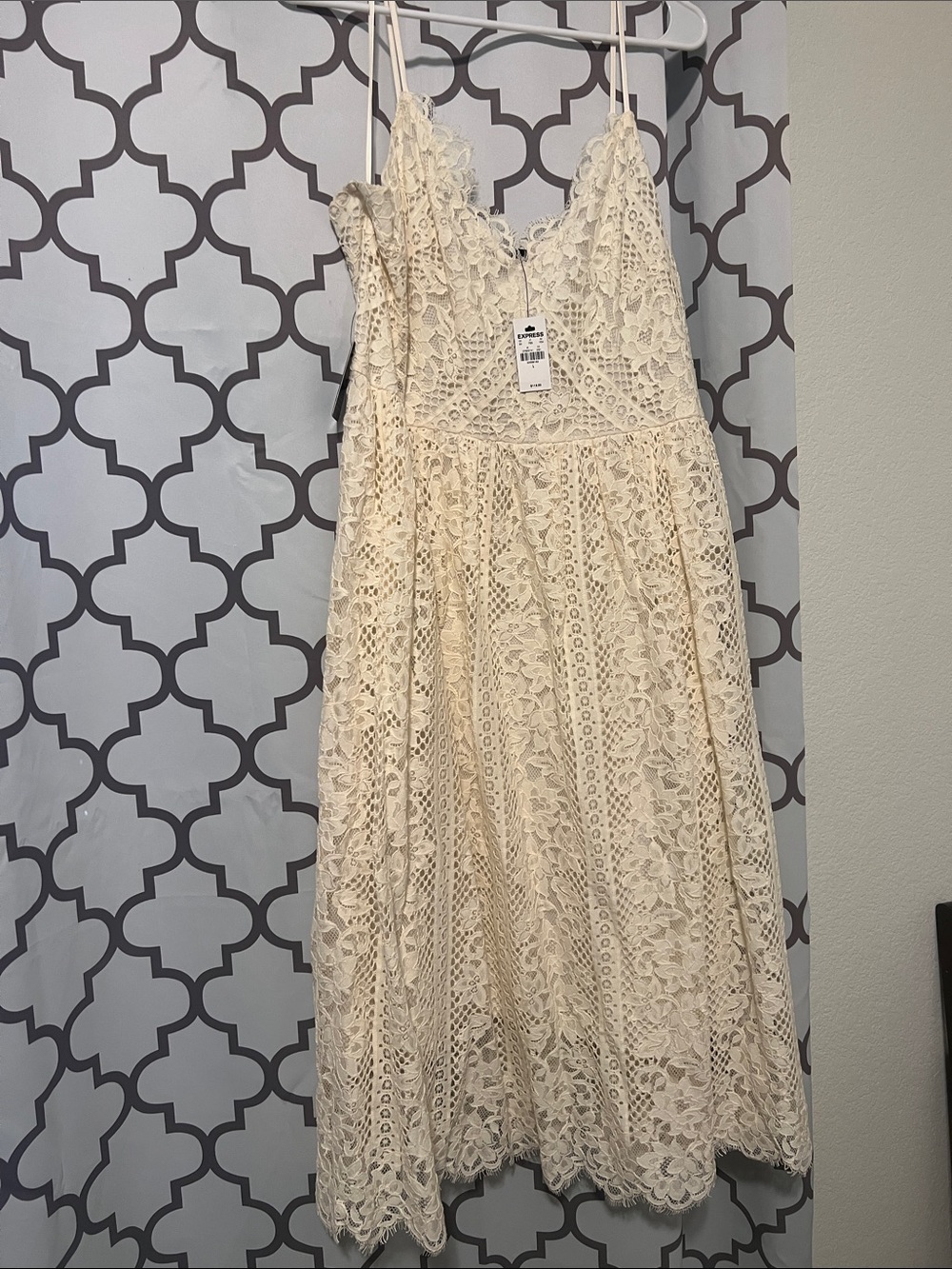 Express Cream Lace Spaghetti-Strap Midi Dress